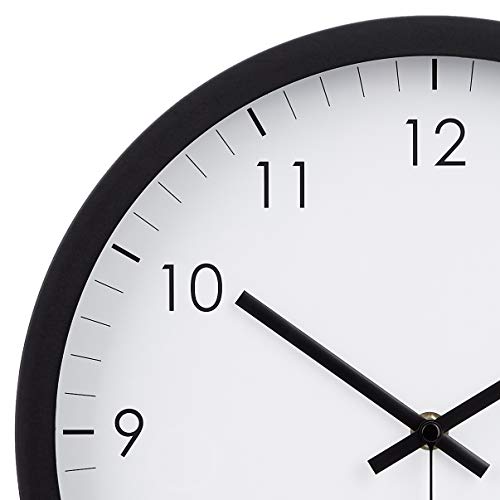 Amazon Basics Classic 12" Round Wall Clock, Easy to Read, Silent Non Ticking, Battery Operated, Black