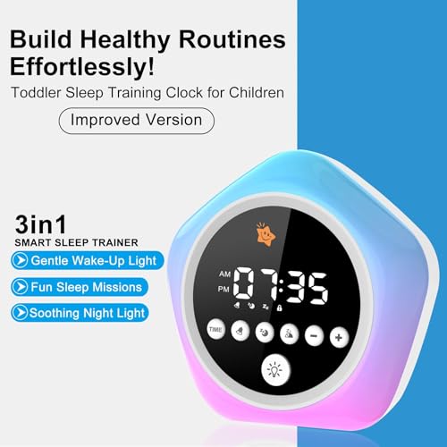 Kids Alarm Clock, Ok to Wake Clock for Kids, Toddler Sleep Training Alarm Clock with Red Green Light, Teaches Time Management & Bedtime Routine, Perfect Clock Gift for Kids