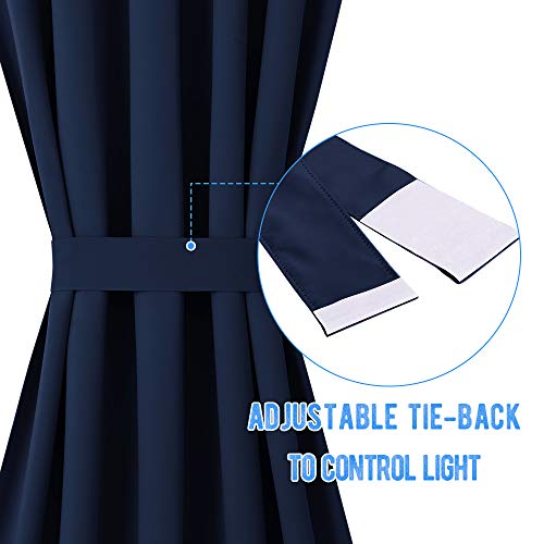 NICETOWN Blackout French Door Curtain - Thermal Insulated Side Door Window Curtain Panel Drape for Front Entry Way/Kitchen/Dining Room/Bathroom, Navy, 1 Panel, 25W by 72L inches