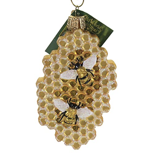 Old World Christmas Honeycomb Glass Blown Ornament for Christmas Tree, Handcrafted Holiday Decoration, Bee Collection