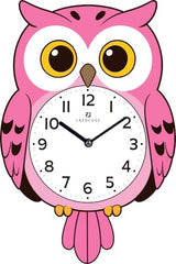 Lafocuse 12 Inch Owl Clock with Swinging Tail, Pink Wall Clock Kids Room | Pendulum Design, Crystal Ceramic Art Clock Dial, Battery Operated, Cute Modern Style for Girls Room Bedroom Living Room