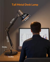LEPOWER Metal Desk Lamp, Adjustable Goose Neck Architect Table Lamp with On/Off Switch, Swing Arm Desk Lamp with Clamp, Eye-Caring Reading Lamp for Bedroom, Study Room &Office (Sandy Black)