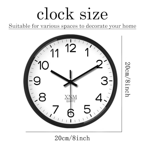 XNM 8 Inch Small White Classic Wall Clock for Living Room Bedroom Kitchen Analog Modern Clocks Battery Operated Minimalist Silent Wall Clock Non Ticking