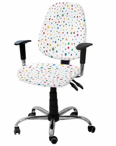 Colorful Polka Dot Office Chair Cover Stretchable Computer Chair Seat Cover Backrest Slipcovers, Stretchable Rotating Desk Chair Seat Cushion Split Protectors Watercolor Polka Dots White