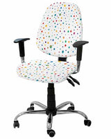 Colorful Polka Dot Office Chair Cover Stretchable Computer Chair Seat Cover Backrest Slipcovers, Stretchable Rotating Desk Chair Seat Cushion Split Protectors Watercolor Polka Dots White