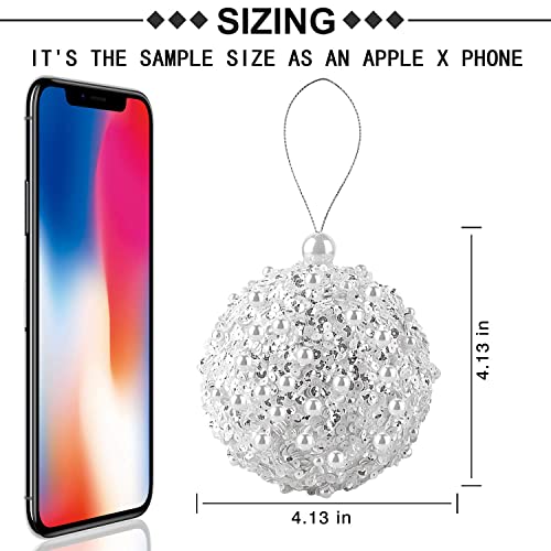 4.25" Christmas Ball Ornaments 4pc Set White Shatterproof Christmas Decorations Tree Balls for Xmas Trees Wedding Party Holiday Decorations Tabletop Small Trees Decoration (White)