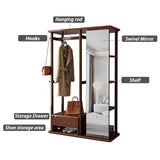 Decorative Full-Length Mirror Solid Wood Dressing Home Bedroom Floor-Standing Clothes Hanger Vertical Fitting with Integrated Coat Rack for Living Room