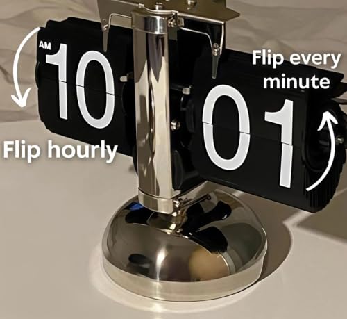 Retro Digital Flip Down Clock Gear Mechanism, Desk Clock Flipping Down Black Fashion for Office, Bedroom, Kitchen, School, Hotel, and Café Décor, AM PM