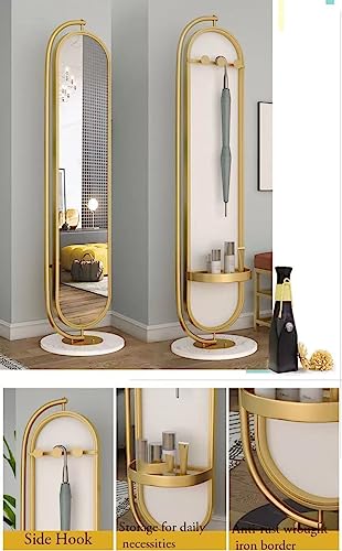 Floor-Standing Full-Length Mirror with Metal Frame 360° Rotating Full-Length Mirror is Suitable for Bedroom, Living Room, Cloakroom, Etc. (Gold)