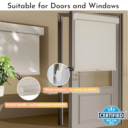 Persilux Blackout Roller Shades for Window Blinds,Cordless,Linen Fabric,Thermal Insulated Fabric UV Protection Shades for Home,Office,Bedroom,Door,Blackout-Cream,34 1/2" W X 64" H