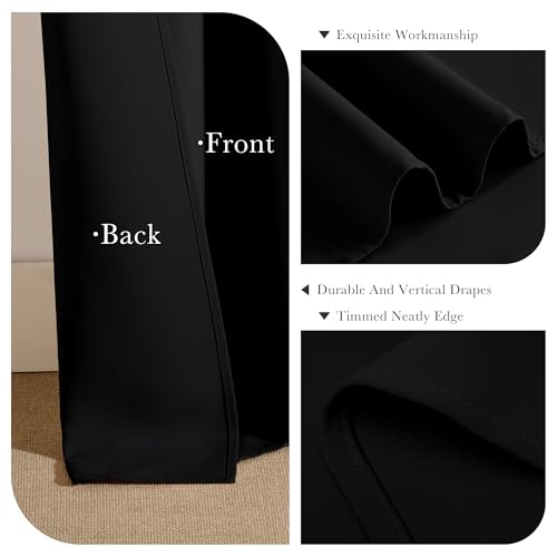 PONY DANCE Black Kitchen Blackout Curtains Over Sink, Short Half Curtains for Bathroom Basement Small Window Decor, Thermal Insulated Light Blocking Bedroom Draperies, W 42 x L 45 inches, 2 Panels Set