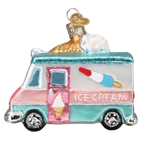 Old World Christmas Ice Cream Truck Glass Blown Ornament for Christmas Tree, Handcrafted Holiday Decoration, Ice Cream Collection