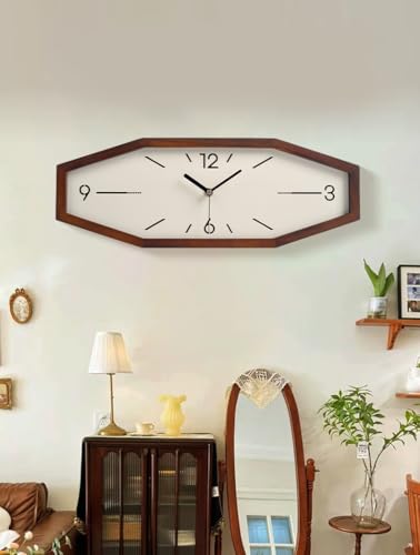 DaguyS Wooden Retro Wall Clocks, 18 Inches Square Clocks Rectangular Wall Clock Battery Operated Silent Non-Ticking, for Kitchen Living Room Office Home Desk Bedroom (Brown)