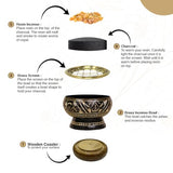 ARO VATIKA Incense Brass Burner (Black) | Used for Burning Charcoal, Sambrani, Dhoop & Resin | for Office Temple Prayer | Wooden Coasterto Hold | Home Purifying Loban Stand