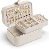 VLANDO Travel Jewelry Case, 2-Layer Jewelry Box, Portabel Travel Organizer for Necklaces, Earring, Bracelets, Ring, Watch - Large Capacity Travel Jewelry Storage - Cloud White