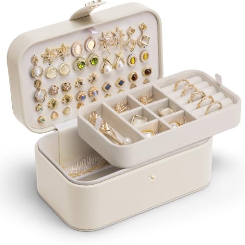 VLANDO Travel Jewelry Case, 2-Layer Jewelry Box, Portabel Travel Organizer for Necklaces, Earring, Bracelets,