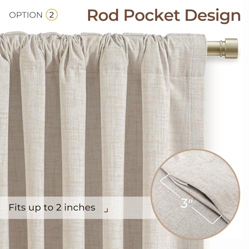 INOVADAY 100% Blackout Curtains 84 Inches Long 2 Panels Set, Back Tab/Rod Pocket Linen Blackout Curtains for Bedroom, Thermal Insulated Window Drapes - Cream, W50 X L84