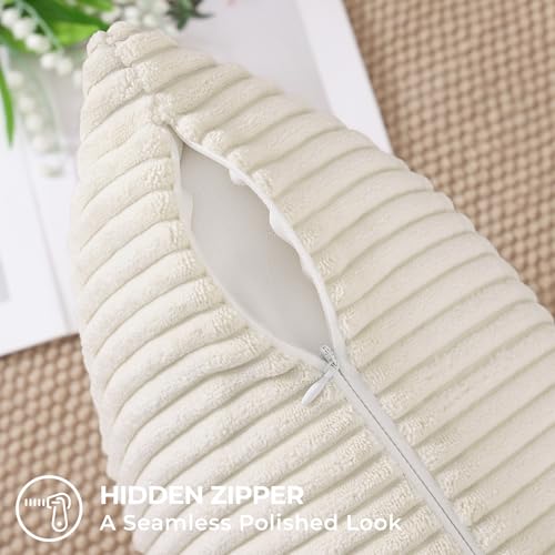 Mecatny Corduroy Summer Decorative Throw Pillow Covers 18x18 Set of 2 for Sofa Living Room, Soft Neutral Boho Couch Pillow Covers for Home Decor, Cream White