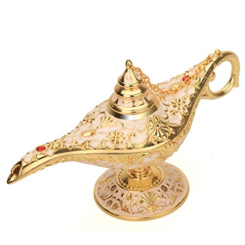 K COOL Classic Aladding Magic Genie Lamp Legend Wishing Light Costume Lamp Metal Carved Cone Incense Burner for Home Tabletop Decoration Party Birthday Halloween Christmas(Beige)