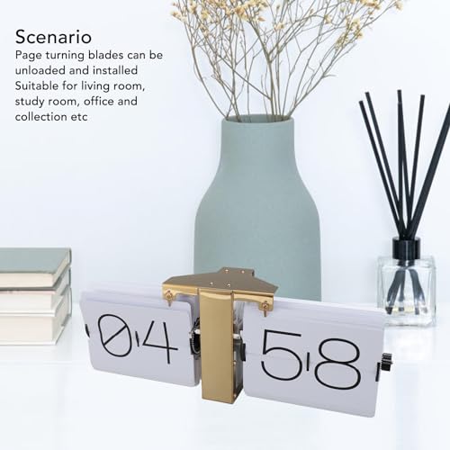 Zunate Retro Flip Desk Shelf Clock, Flipping Out Wall and Tabletop Flip Clock, 24Hour Modern Retro Flip Down, Classic Mechanical Digital Display Battery Powered for (Gold Frame