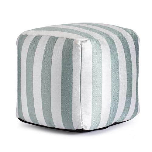 Anji Mountain 100% Handmade & Handcrafted Comfortable Home Décor Outdoor Pouf Ottoman Footrest for Living Room, Bedroom, Nursery, Kidsroom, Patio Furniture - (18" x 18" x 18"- Teal-Ivory)