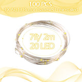 Hortsun 100 Packs Fairy Lights Battery Operated 3 Speed Modes, 7 Ft/ 2 M 20 LED Battery String Mini Waterproof Wire Twinkle Lights Bulk for Wedding Party Birthday Vases Decor (Warm White)