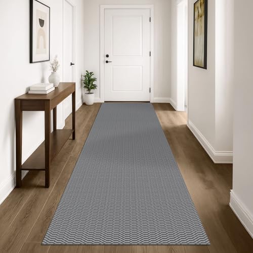 KOZYFLY 3x10 Runner Rug, Washable Non Slip Long Kitchen Hallway Rug, Grey