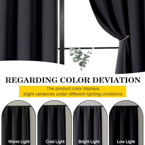 Black Blackout Curtains 84 Inch Length 2 Panels Set, Soft Solid Thermal Insulated Room Darkening Curtains 84 Inches Long for Bedroom Living Room, Rod Pocket Drape, Black, Each 40" Wx84 L
