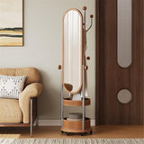 Decorative Wooden Full-Length Dressing Mirror Household Floor Rotating Coat Rack for Living Room