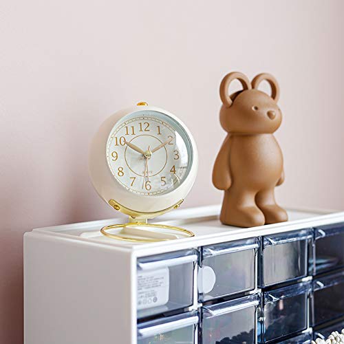 SHISEDECO Small Tableclocks Classic Non-Ticking Tabletop Alarm Clock with Backlight, Battery Operated Astronaut Deskclock with HD Glass for Living Room Bedroom Bedside Indoor Decor (White)