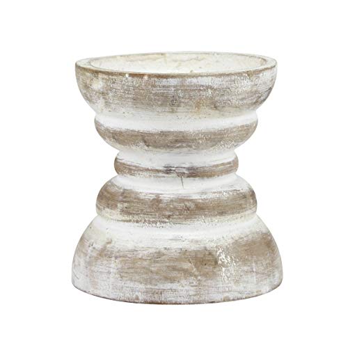 Stonebriar Antique White Wooden Pillar Candle Holder, Vintage Seaside Pillar Stand for Dining Table Centerpiece, Coffee Table, Mantel, Or Any Table Top, Small