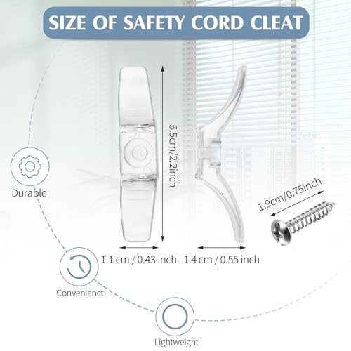 Jetec 12 Sets Window Blind Cord Cleats Safety Cord Cleats for Blinds with Screws Plastic Transparent for Home Office Window Curtains Sun Shades Ropes