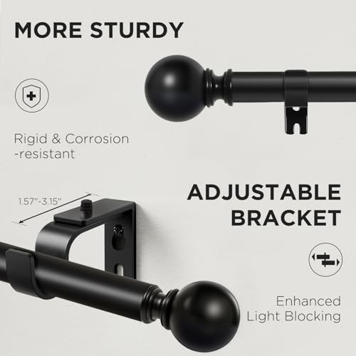 Joydeco Black Curtain Rods for Windows 32 to 120 inches, 1 inch Diameter Heavy Duty Adjustable Curtain Rods for Bedroom, Sliding Glass Doors, Patio