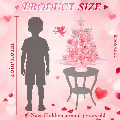 20" Mini Pink Christmas Tree, Artificial Small Table Top Warm Lights, Star Treetop and Ornaments, Tabletop Christmas Tree for DIY Pink Christmas Decoration Gifts