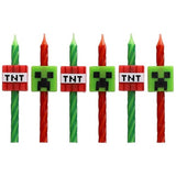 Minecraft Birthday Cake Candles | 6 Birthday Candles for Cake Decorations, Red & Green Striped Candles, Cake Toppers for Minecraft Party