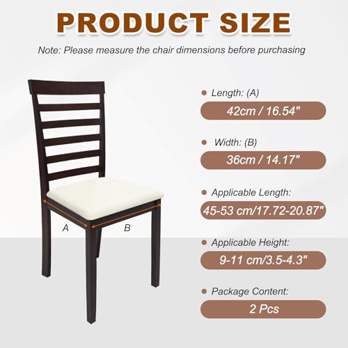 uxcell 2Pcs PU Leather Covers for Dining Room Chairs, Soft Waterproof Dining Seat Covers Removable Stretch Chair Cushion Slipcovers with Elastic Band for Home, Kitchen(45-56cm, L, White)