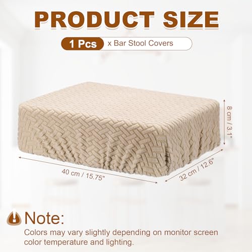 uxcell 1 Pcs Seat Covers for Dining Chairs, Bar Stool Covers Stretch Chair Seat Protector Waterproof Saddle Stools Slipcover with Elastic Band for Kitchen Bar, Diagonal Weave Sand
