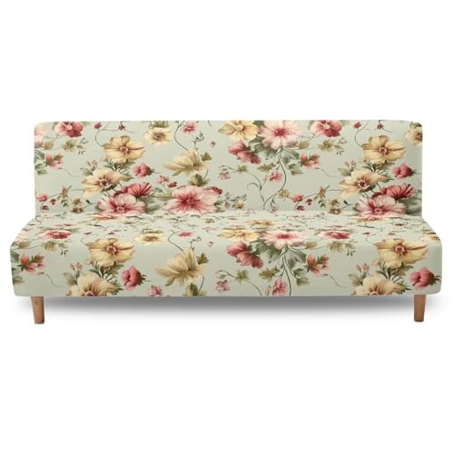 Retro Flower Armless Futon Cover Navajo Southwestern Ethnic Stretch Armless Sofa Slipcover with Elastic Bottom Washable Couch Covers for Sofa Decor