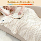 Eastsora Heated Blanket Flannel Blanket Throw, 50"X 60"Electric Heating Blanket with ETL & FCC & 12 Heating Levels & Auto Shut Off，Machine Washable (White)