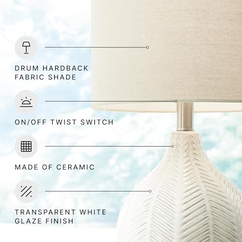 Signature Design by Ashley Rainermen Casual Ceramic Table Lamp, Transparent White Glaze Finish, Drum Hardback Fabric Shade, 11" W x 11" D x 21" H, Off White
