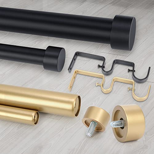 OLV Black Double Curtain Rod, 1 Inch Dual Curtain Rods for Windows 36 to 72 Inch, Heavy Duty Adjustable Telescopic Spliced Window Treatment Rods Set for Living Room Farmhouse