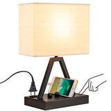 Touch Control Table Lamp, 3-Way Dimmable Desk Lamp with USB C & USB A and AC Outlet, Bedside Lamps with Phone Stands for Bedroom, Living Room, Office, LED Bulb Included, Black