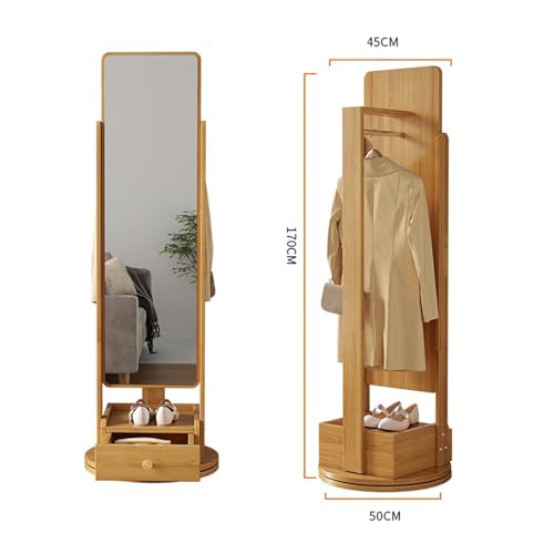 Full Body Mirror, Full-Length Mirror, Floor-to-Ceiling Mirror, Home Bedroom, rotatable Storage, Fitting Mirror with Hanger, Integrated Dressing Mirror,Bedroom Furniture
