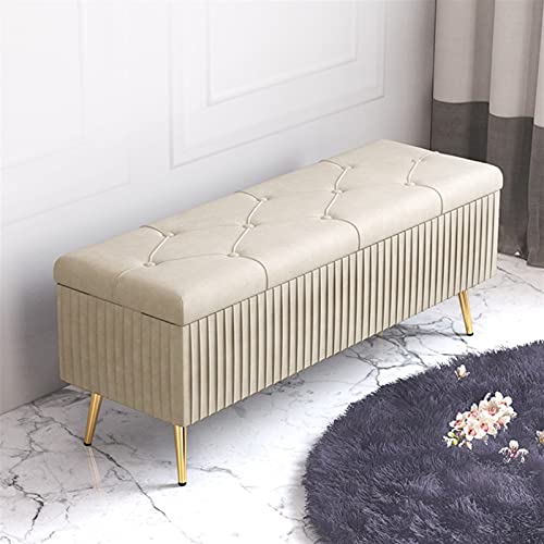 Foldable Velvet Storage Pouf with Metal Legs - Padded Footrest & Toy nizer for Bedroom Living Room Hallway - 80x40x45cm