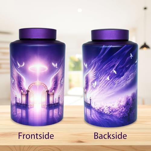 Large Stainless Steel Urns for Adult Human Male Female Ashes, Decorative Funeral Cremation Urn for Women Man Remains, Waterproof Keepsake Memorial Ash Box for Home Decor,Burial(Gate of Heaven)