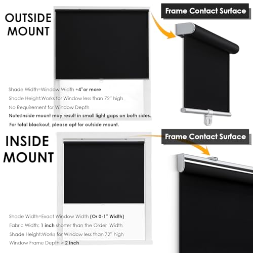 Cordless 100% Blackout Roller Shades for Windows,UV Protection Pull Down Shades,Room Darkening Door Blinds Thermal Insulated Fabric for Home Office and Bedroom(34" W x 72" H,Black)