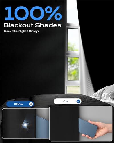 Blackout Blinds No Drill, 42" x 60" Cut to Size Blackout Window Cover, Portable Blackout Curtains for Bedroom Nursery Travel RV, Strong Hook and Loop Tape Strips with Adhesive