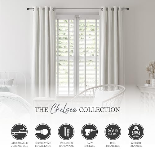 Kenney Chelsea Ball End Window Curtain Rod - Adjustable for Windows 48 to 86 Inches, Extendable Set, Black