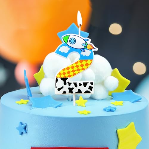 Cartoon Story Birthday Candles Blue Sky White Clouds Small Rocket Candle Holder Cartoon Themed Birthday Party Supplies (No.2)