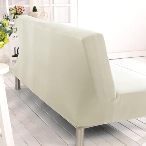 Stretch Futon Cover Armless Sofa Slipcover Futon Covers Full Size Foldable Sofa Bed Covers with Elastic Band,Machine Washable (Beige)